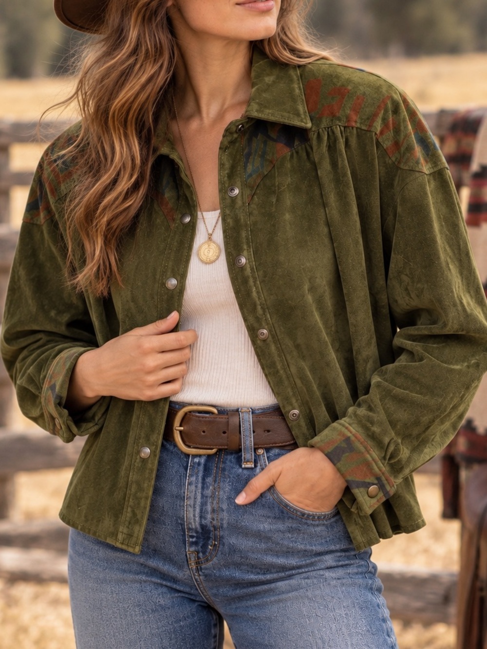 GORDON BATTAH Vintage Olive Suede Shirt Jacket 90s Heritage Western 10